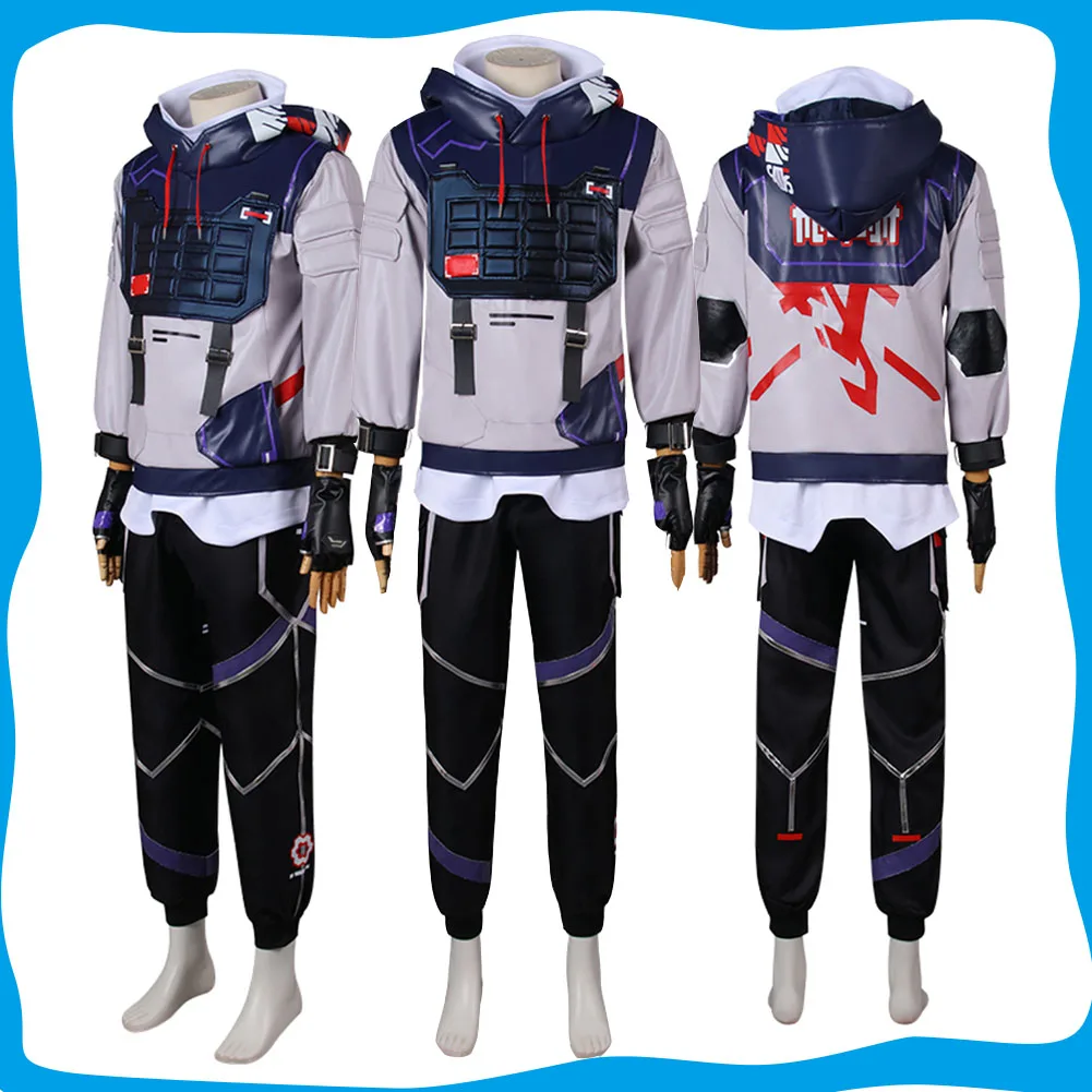 

2025 Game Valorant ISO Cosplay Men Disguise Costume Fantasia Coat Gloves Set Outfits for Adult Male Halloween Carnival Party