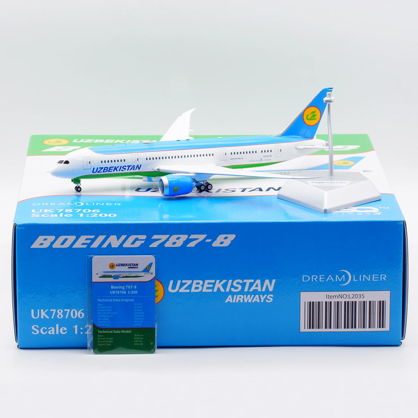 

L2035 Alloy Collectible Plane Gift SQ Wings 1:200 UZBEKISTAN AIRWAYS "Dreamliner" Boeing B787-8 Diecast Aircraft Model UK78706