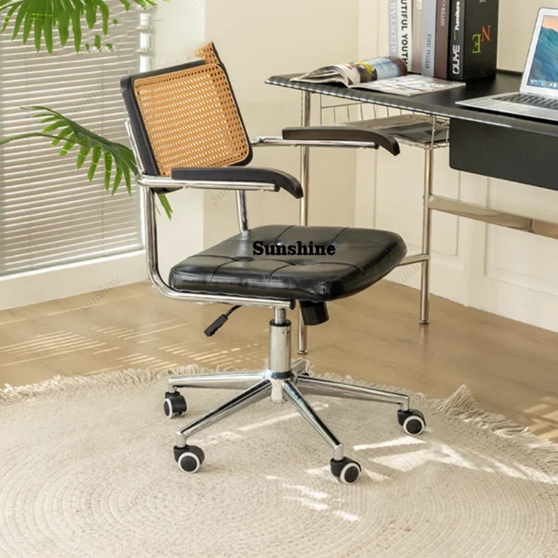 

Armrest Wheels Office Chair Vintage Retro Nordic Relaxing Rolling Office Chair Design Swivel Study Sillas De Oficina FurnitureYY