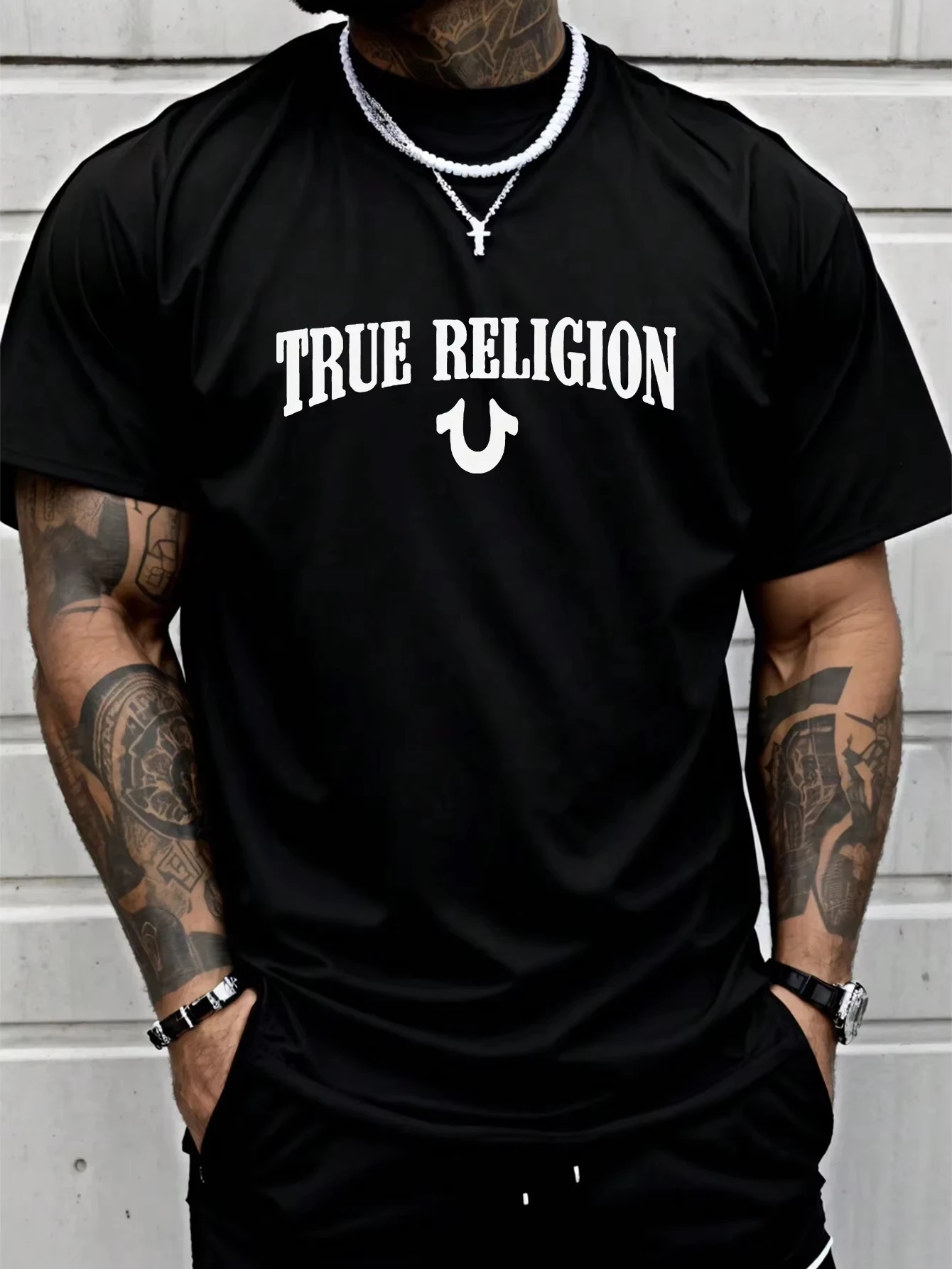 

True Religion Men Cotton T-shirt Luxury Brand Fashion Big Size Top Casual Short Sleeve Streetwear Classic Print New Arrival Tee