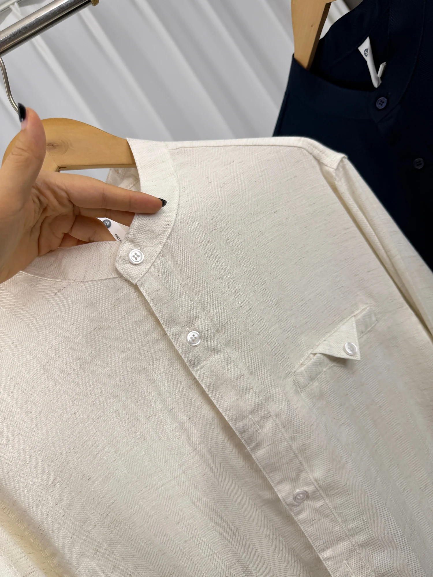 Linen Mix Henry Collar Casual Men's Shirt Single Pocket Autumn Fashion Loose Fit Long Sleeve Sun Protection  Color