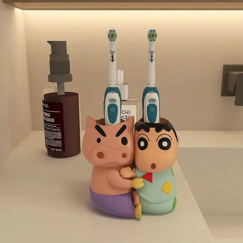 Crayon Shin-chan Bathroom Tooth Cup Holder for Man Women Home Restroom Decorations Hanging Storage Shelf Toothbrush Holders