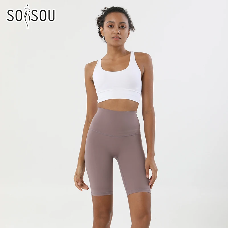 SOISOU Nylon Yoga Set Gym Two Piece Sets Womens Bra Top Women Cycling Shorts Sport Fitness Sportswear 45 Colors Womens Clothing