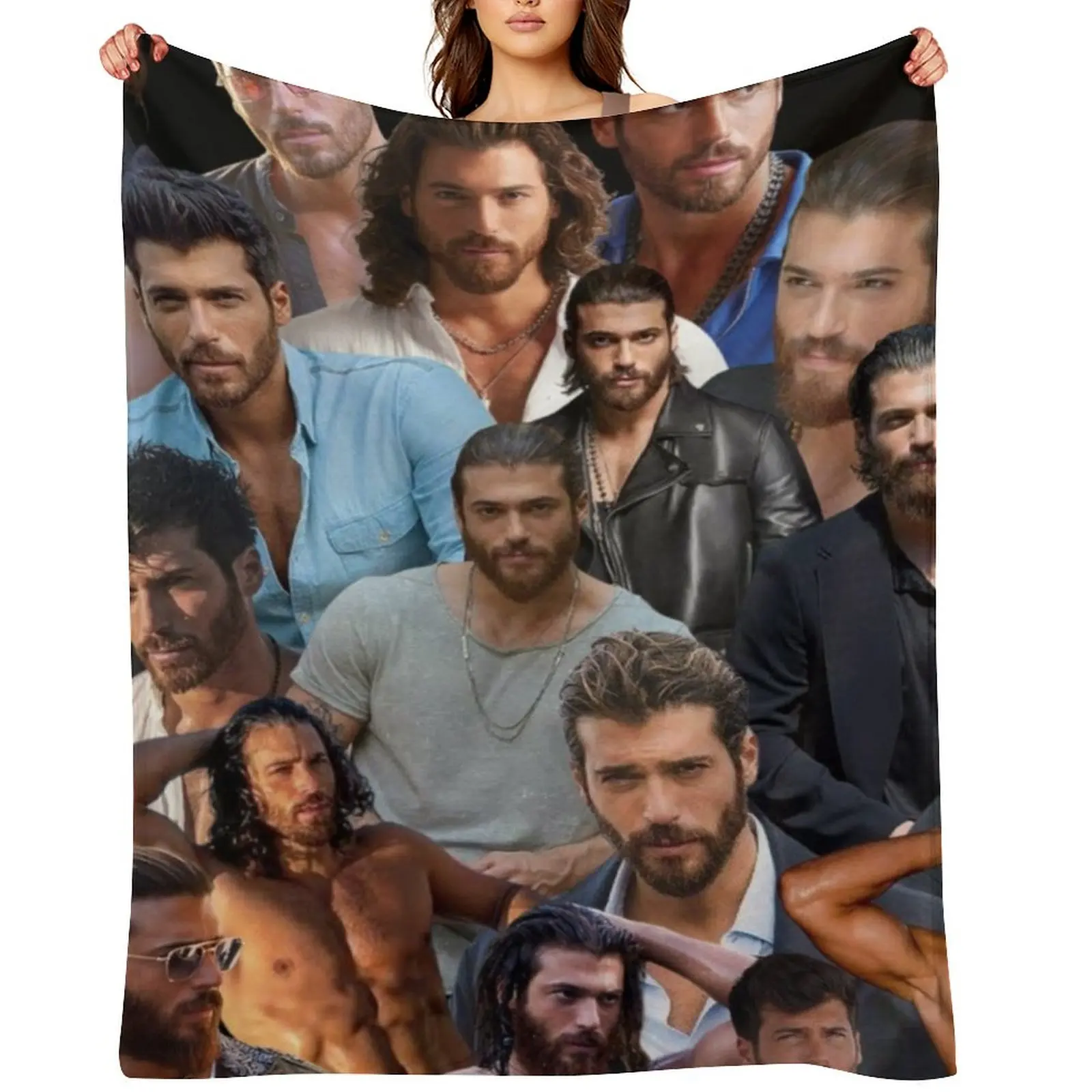 

Can Yaman photo collage Throw Blanket Summer Beddings Beach Quilt Picnic Blankets