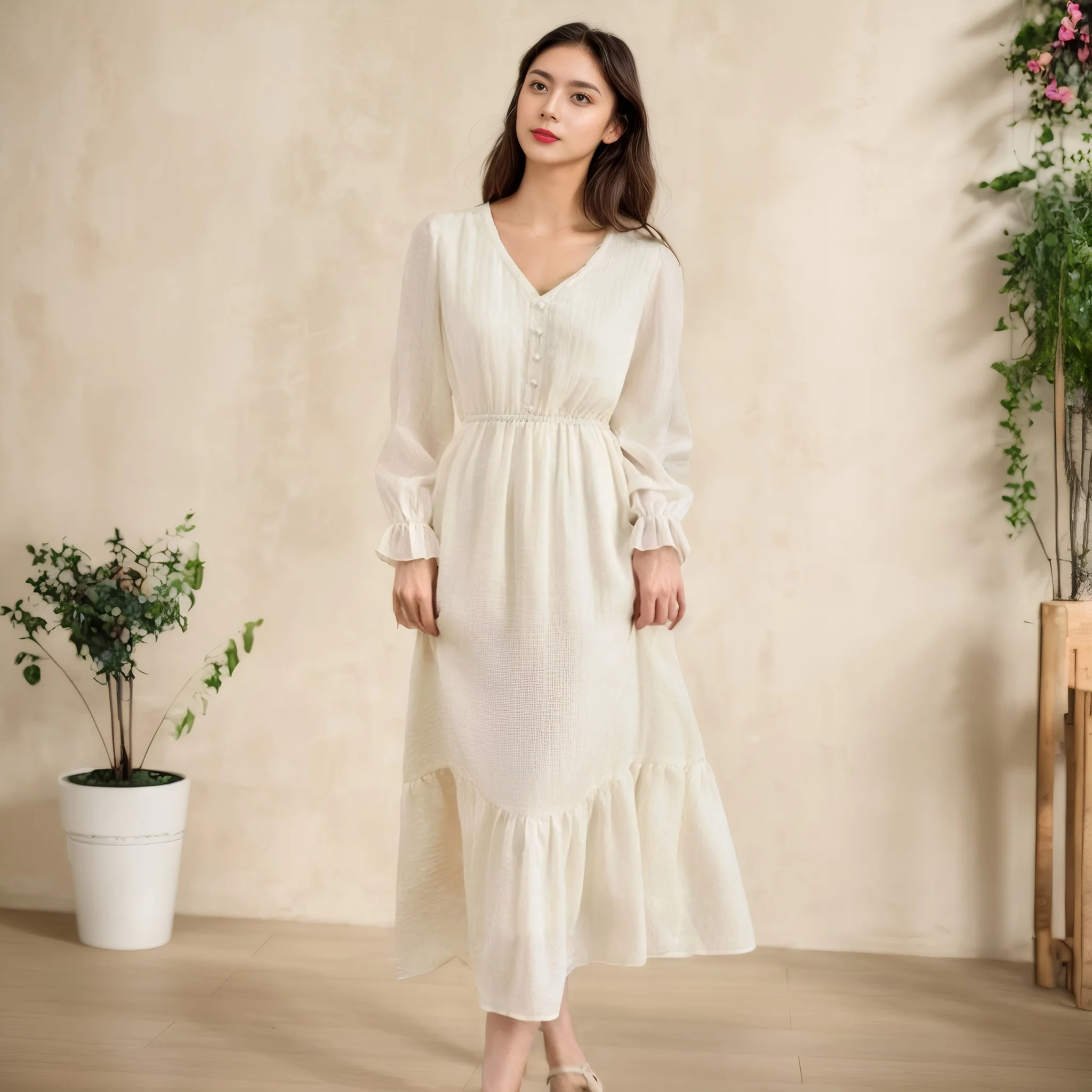 Robe à manches longues en dentelle texturée pour femmes, douce, premier amour, atmosphère, col en v, taille cintrée, liste A, printemps 2025