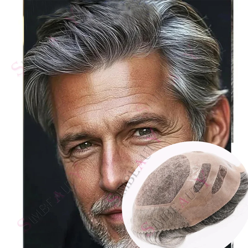 

Realistic Lace Bond Pu 540# 1b65 1b80 Brown Grey Man's Wig Double Npu Mono 100% HumanHair System Wig Natural Hairline Prosthesis