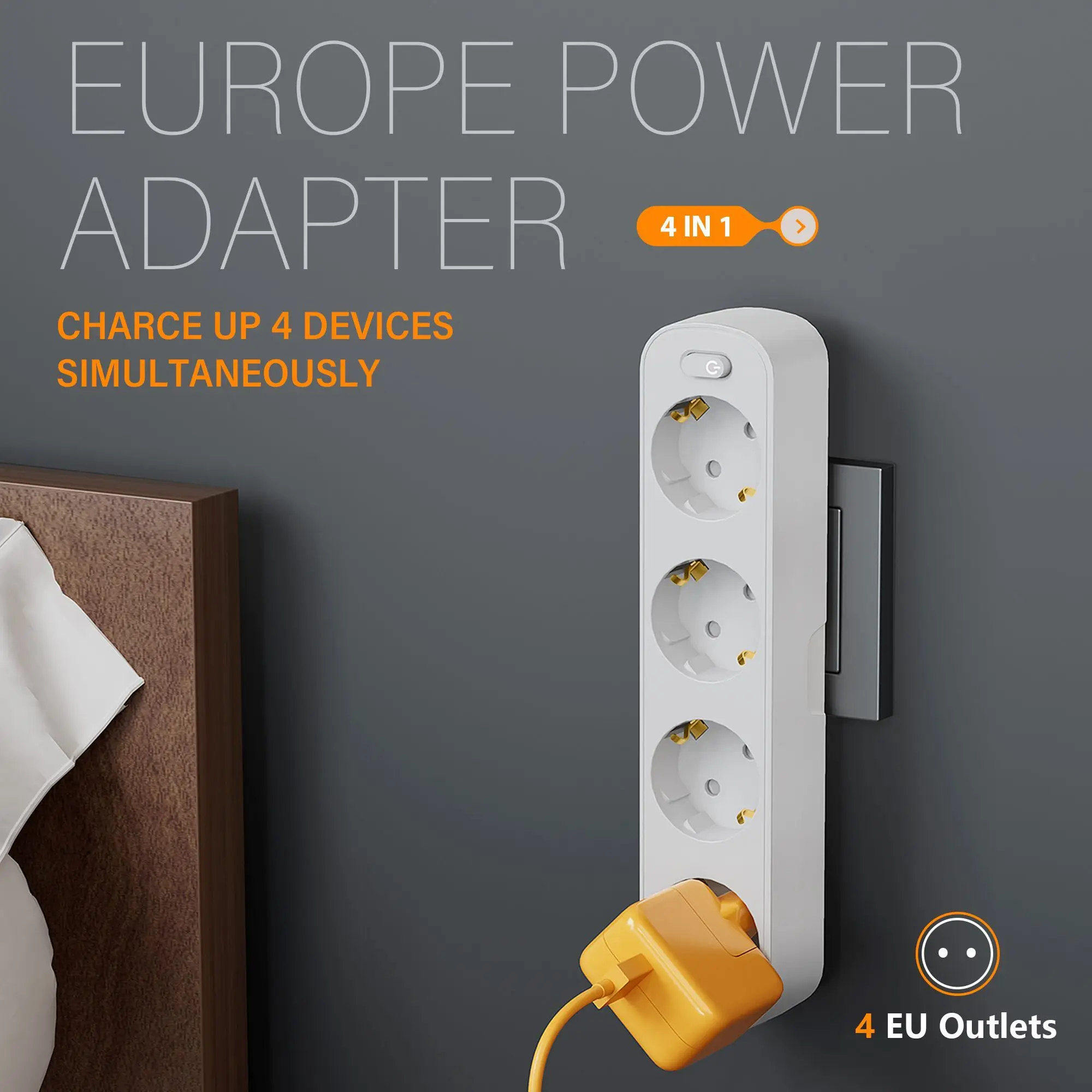 Wall Socket Extender with 2 3 4AC Outlets  Ports EU Plug Power Adapter Overload Protection Switch for Home/Office