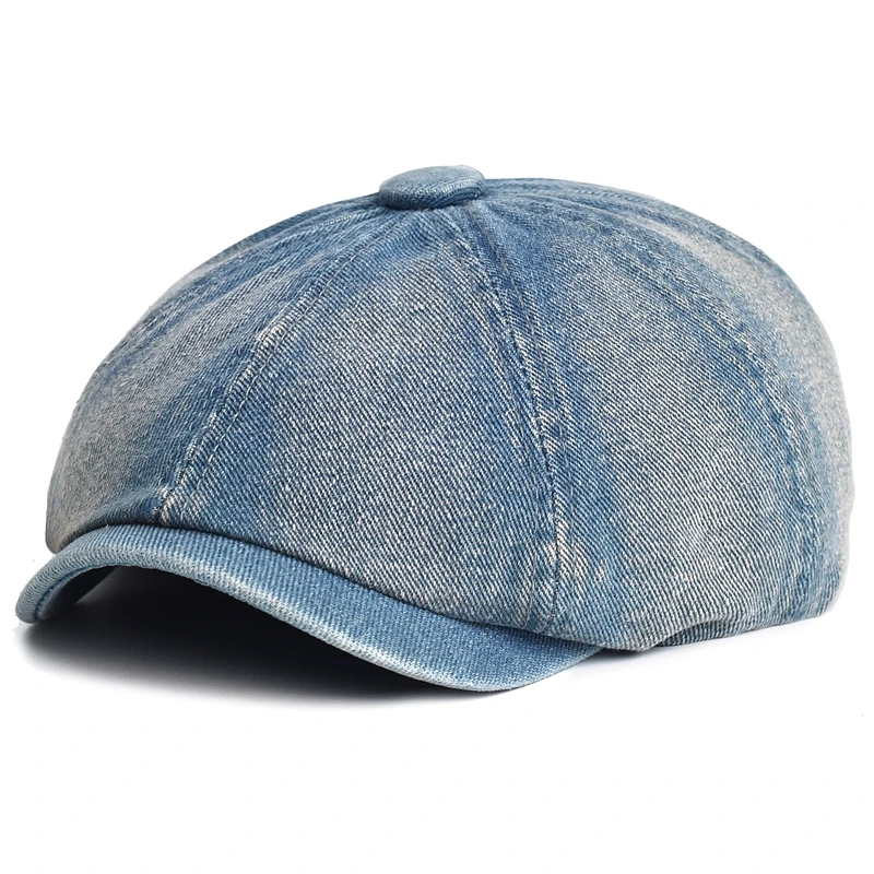 Denim Newsboy Cap Peaky Octagonal Hat Vintage Casual Cap Solid Berets Visor Gatsby Flat Ivy Hat