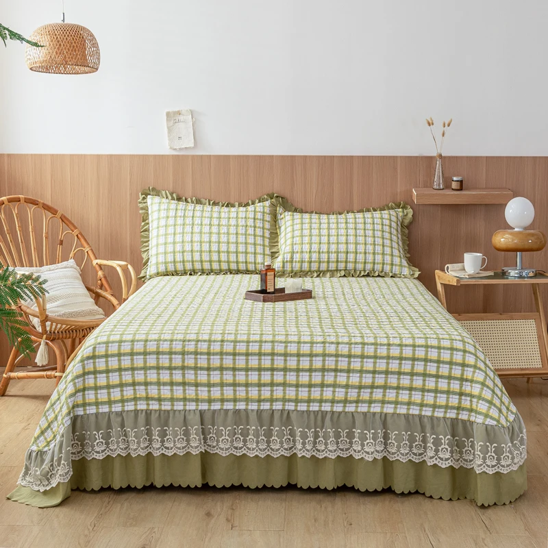 Plaid Style Bedspread Lace Bed Cover 250x250cm Bed Linen Thicken Bedsheet Mattress Protector cubrecama (Pillowcase Need Order)