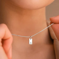 Simple Style Choker Women Stainless Steel Pendant Necklace Silvery Initial Letter Pendants Box Chain Women's Jewelry One Piece