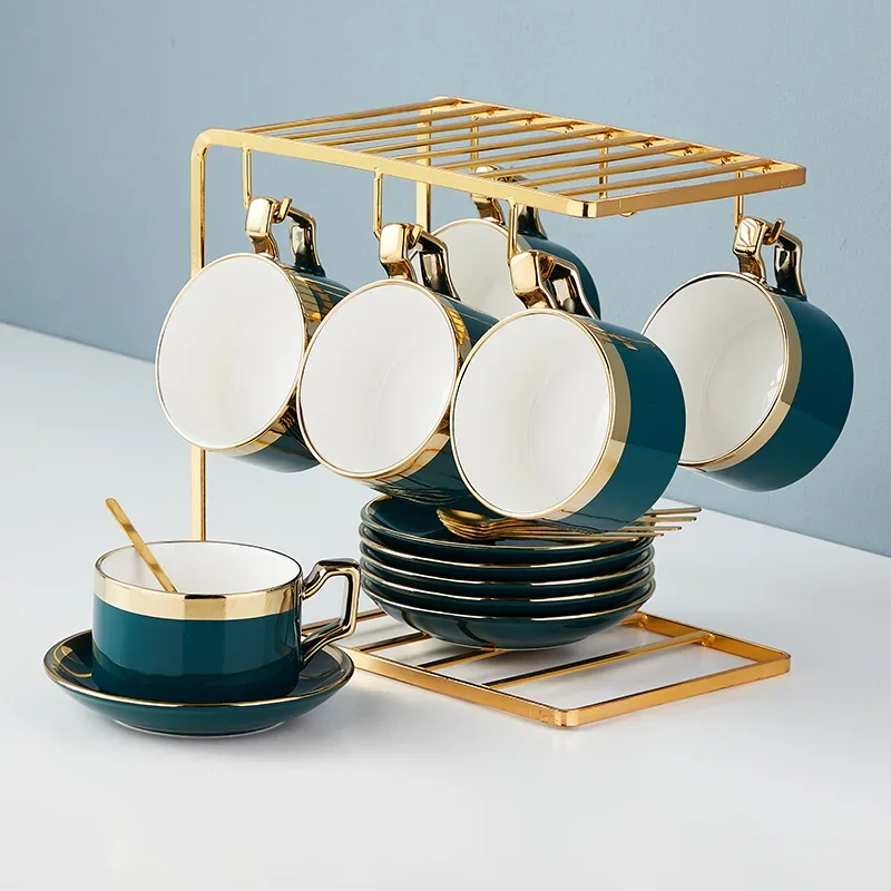 Nordic Minimalist Ceramic Coffee Cups and Saucers Gold-painted Western Restaurant Coffee Set Water Cups and Milk Cups