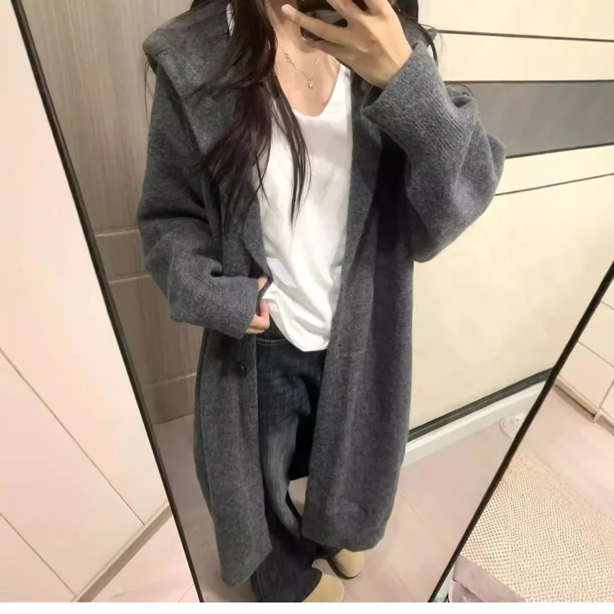 

Mid-Long Cardigans Japanese Oversized Womens Autumn V-Neck Fairycore Boho Cable-Knit Flounce Spliced Knitshirts Halter Solid Y2K