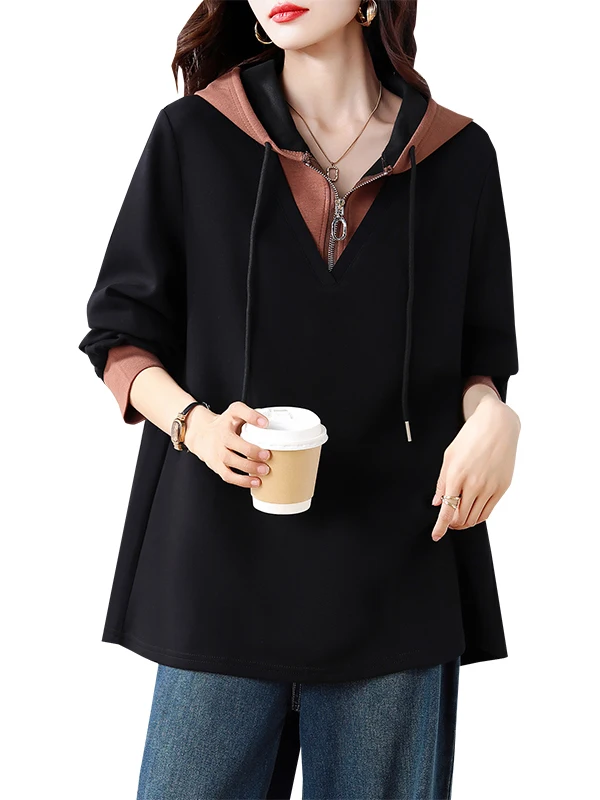 Faionable Color Blo de talla grande Sudadera con capucha para mujer ajuste holgado adelgazante versátil antienvejecimiento primavera otoño Sle versión coreana