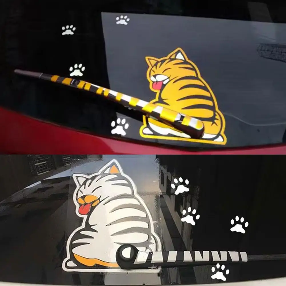 Car Rear Glass Reflective Wiper Stickers Cat Wagging Sticker Wiper Rear Sticker Tail Sticker Car Its Decorative L2E0