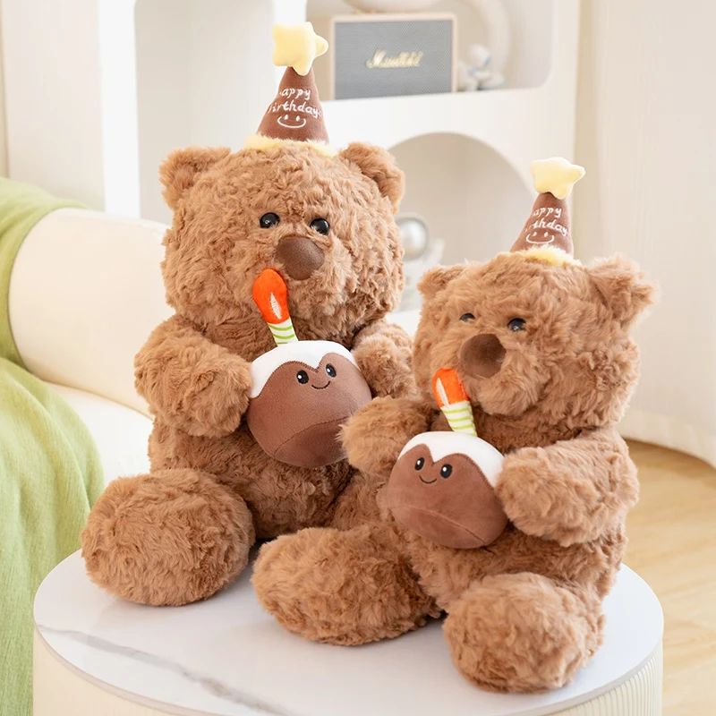 

New Cute Birthday Cake Little Bear Plushies Dolls Soft Stuffed Fluffly Animals Kawaii Bears With Hat Kids Toys for Girls Gifts