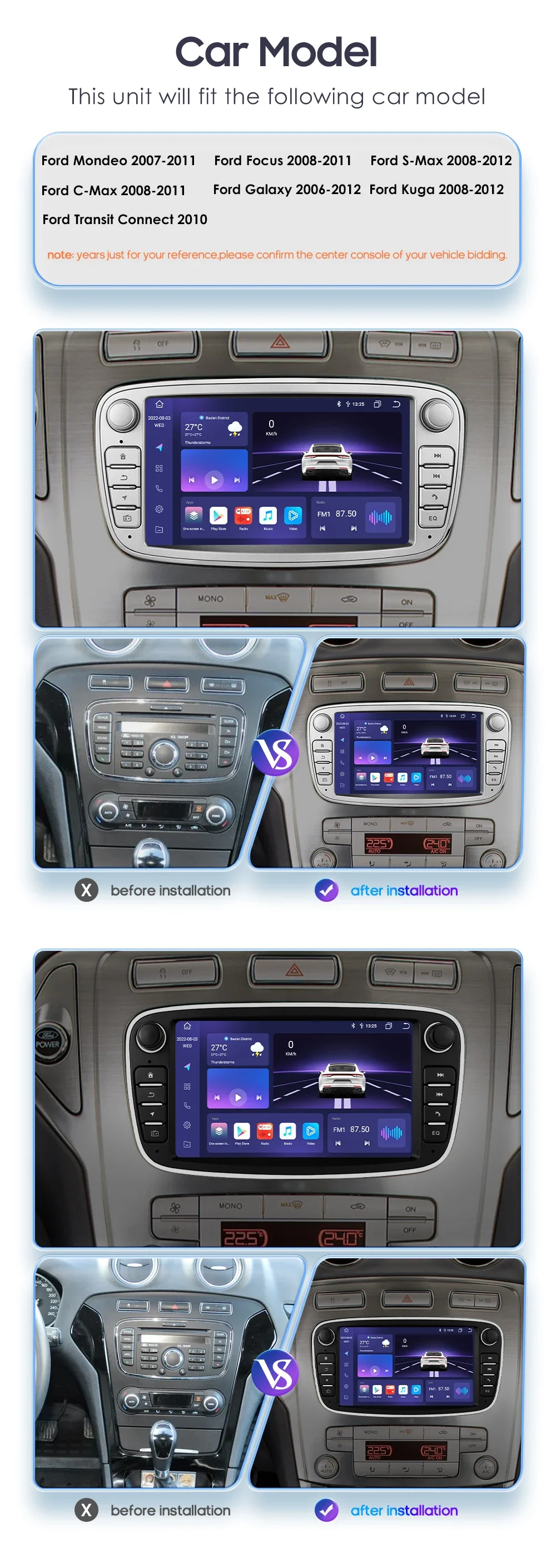 Hizpo 7-Zoll-Autoradio für Ford Focus S-Max Mondeo Galaxy C-Max Kuga Audio Multimedia Player CarPlay Android Auto RDS WIFI 4G BT – Detail 3