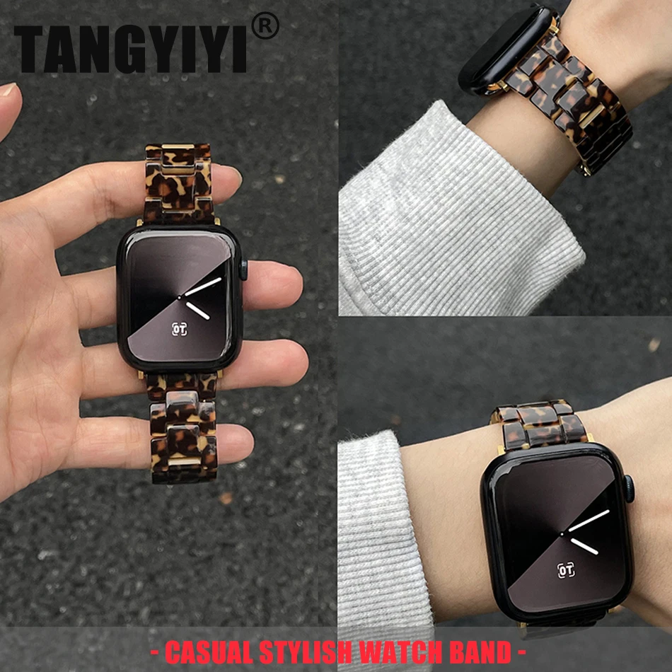 レオパード樹脂ストラップ-apple-watch-シリーズ-s11-10-9-8-7-6-5-4-se-ultra-2-アクリル時計バンド-iwatch-49-46-45-44-42-41-40-38mm-用