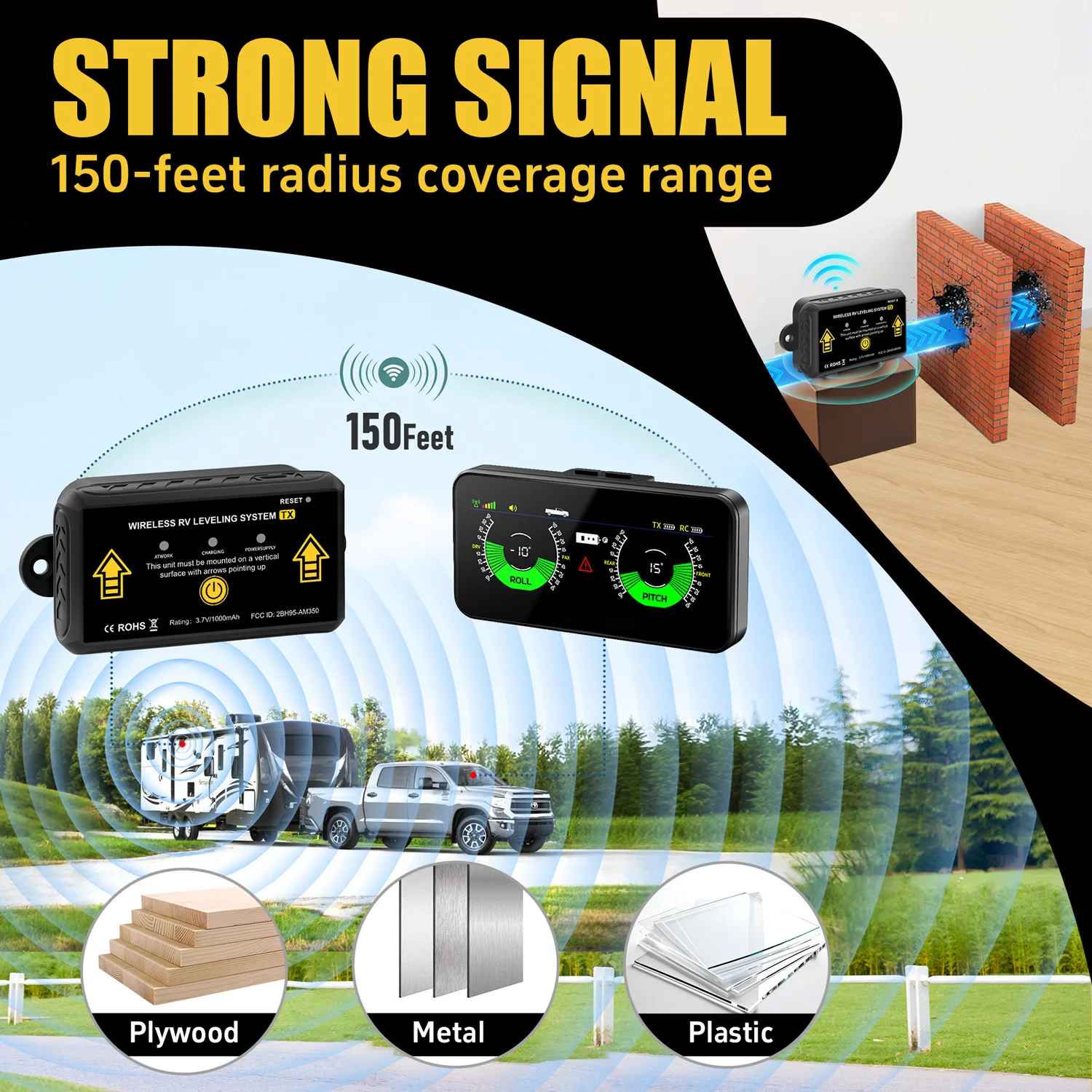 AM350 PRO 2in1 Wireless RV Leveling System Off‑Road Inclinometer Magnetic Mount 6‑Axis Gyroscope 150Ft Range for RV Cars Campers