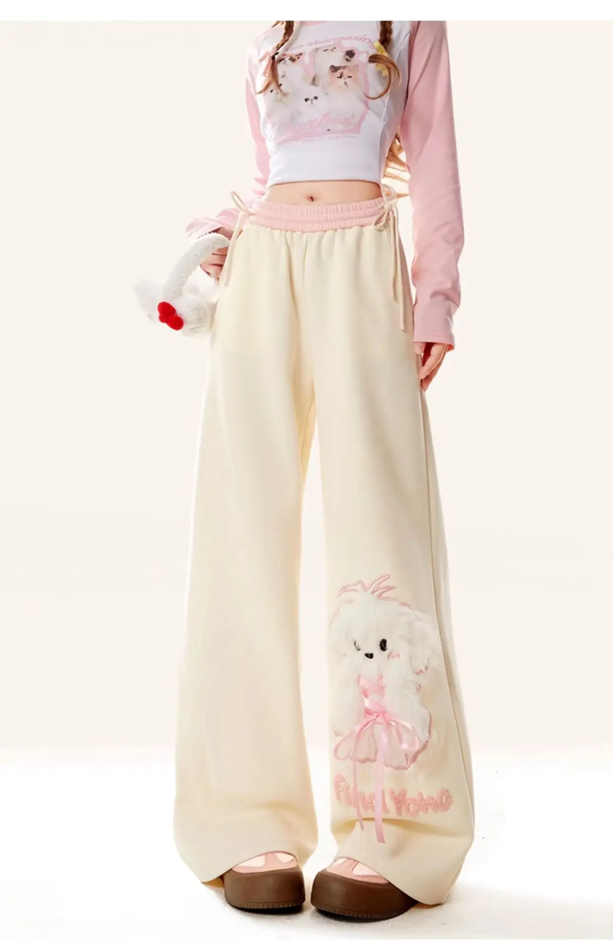 2024 Autumn/Winter New Women's Trousers Cartoon Dog Wide Leg Casual Pants Fashionable Hanging Straight Tube Loose Sports Pants