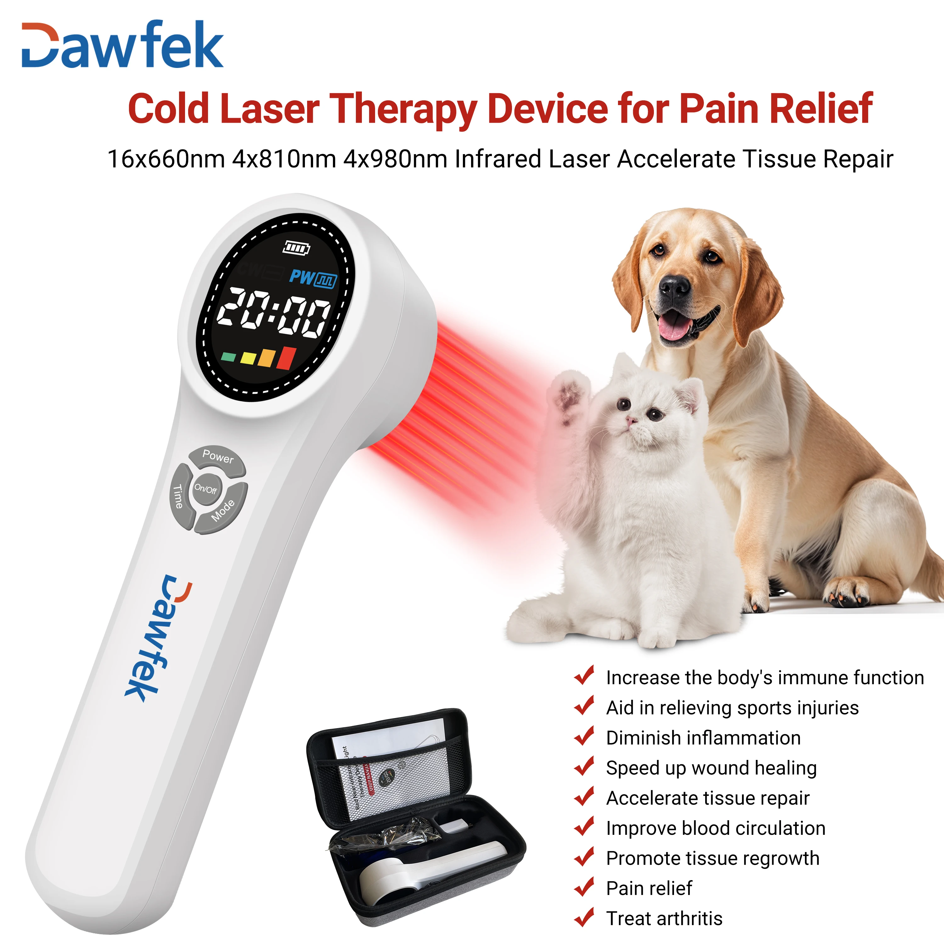 Dawfek Cold Laser Therapy Chiropractic 16X660Nm 4X810Nm 4X980Nm Low Level Cold Laser Therapy For Skin Redness Or Tenosynovitis