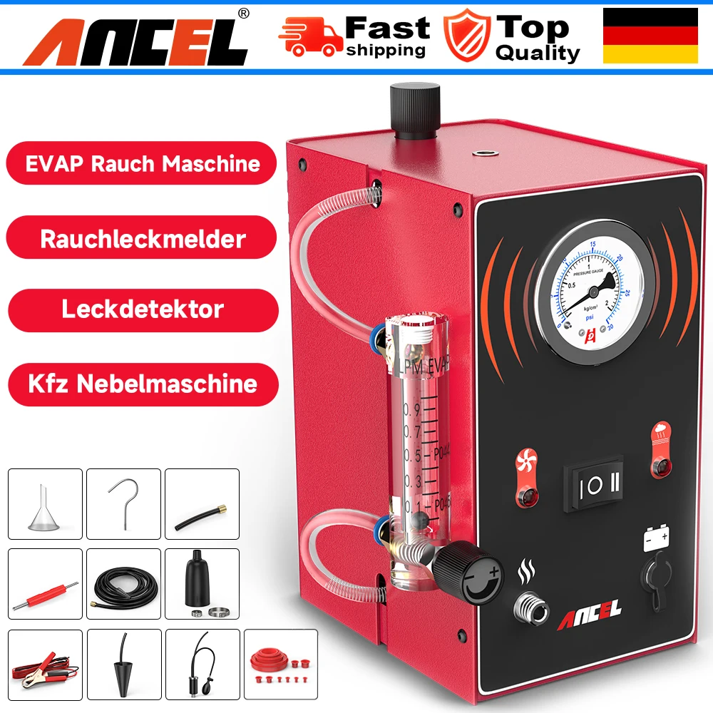 Détecteur de fuite de fumée ANCEL S300 12V avec pompe à air intégrée, testeur de vide EVAP, outil de diagnostic automobile double mode avec kit de scellement et tuyau de 2,5 m