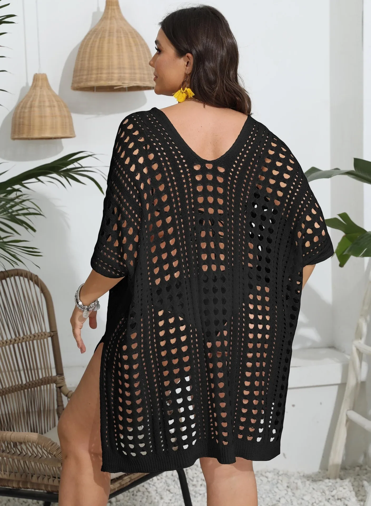 Effen Dames Plus Size Cove Up Korte Mouw Grote Grote Tuniek Dame Mollige Strandjurk Braziliaanse Zomer Badpak Cover-Ups