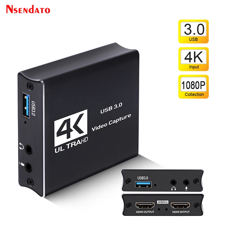 video capture card box com loop out game capture grabber ps live pc camera usb 30 4k 60hz 1080p 01