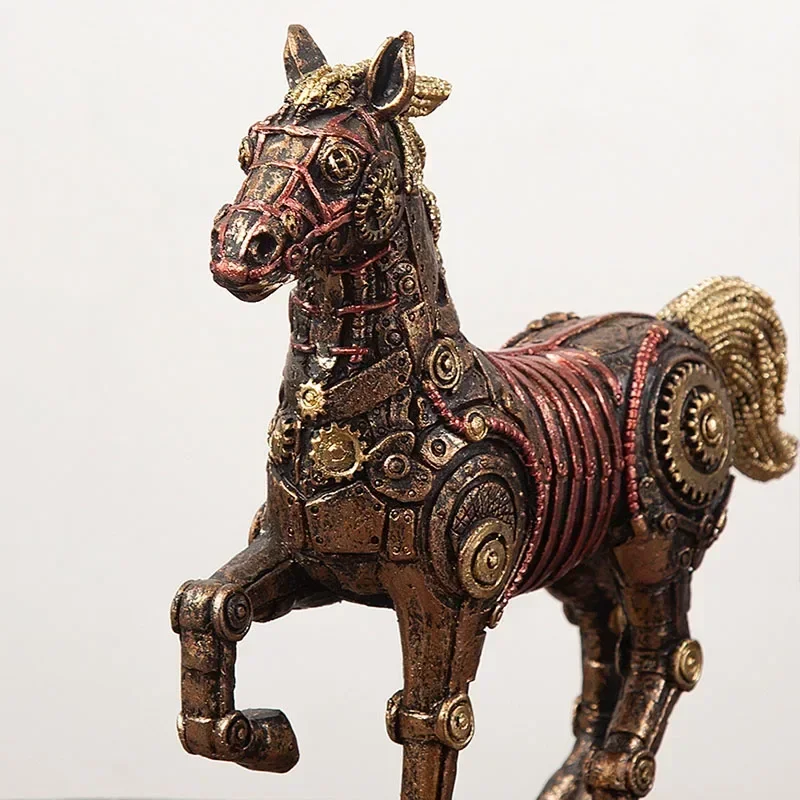 Inspired Mechanics Horse Figurines Resin Animal Steampunk Metal Statues Home Office Tabletop Decor Feng Shui Ornament