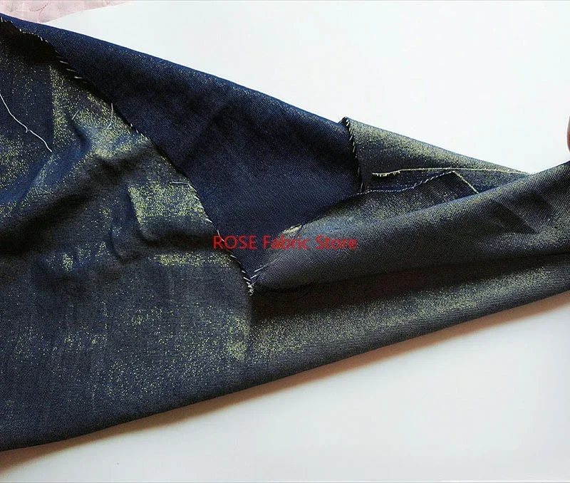 Gold Silver Silk Water Washed Denim Fabric For coats, shirts, pants, bags, DIY hand sewing, designer fabrics
