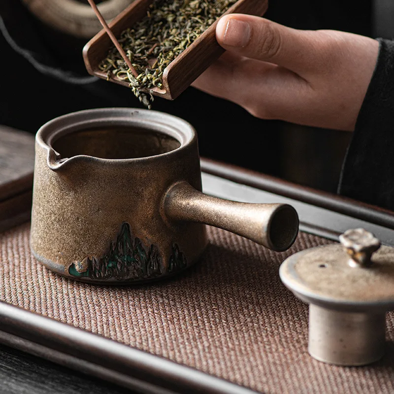 Vergulde Ovenwissel Zijhandvat Pot Japanse Keramische Filter Brouwen Theepot Grof Aardewerk Enkele Pot Retro Thee Infuser Theeketel