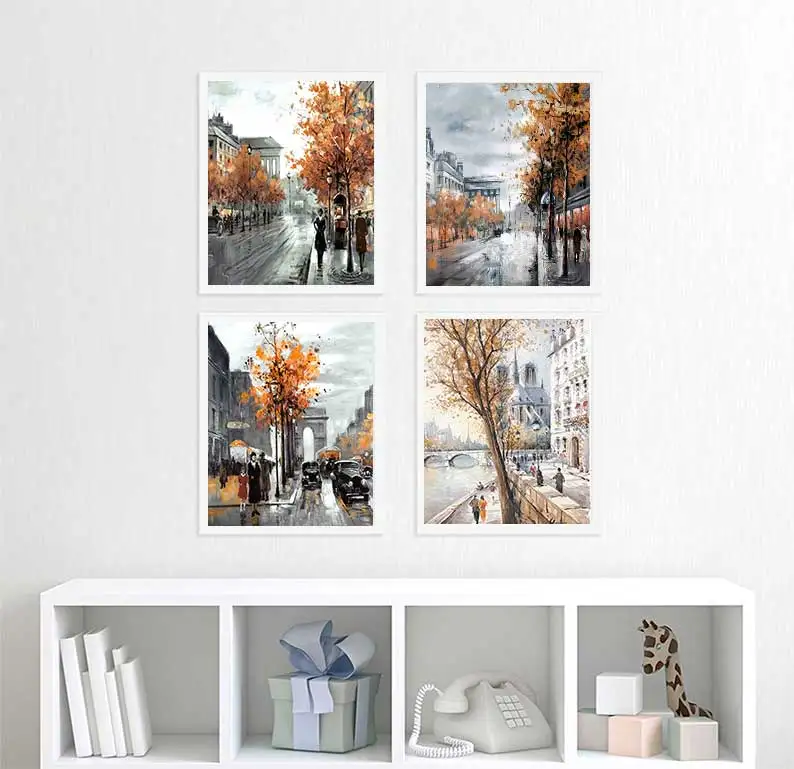 Canvas Paintings Home Decor HD Prints Posters  Abstract City Street Landscape Pictures For Living Room Wall Art Framework