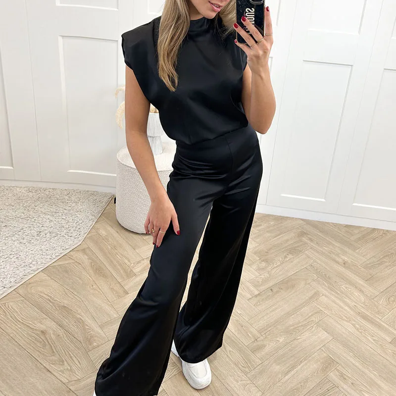 

Летние новые однотонные облегающие комбинезоны-плейсюты: элегантные женские ромперы с круглым вырезом и высокой талией, модные атласные комбинезоны без рукавов для повседневной носки