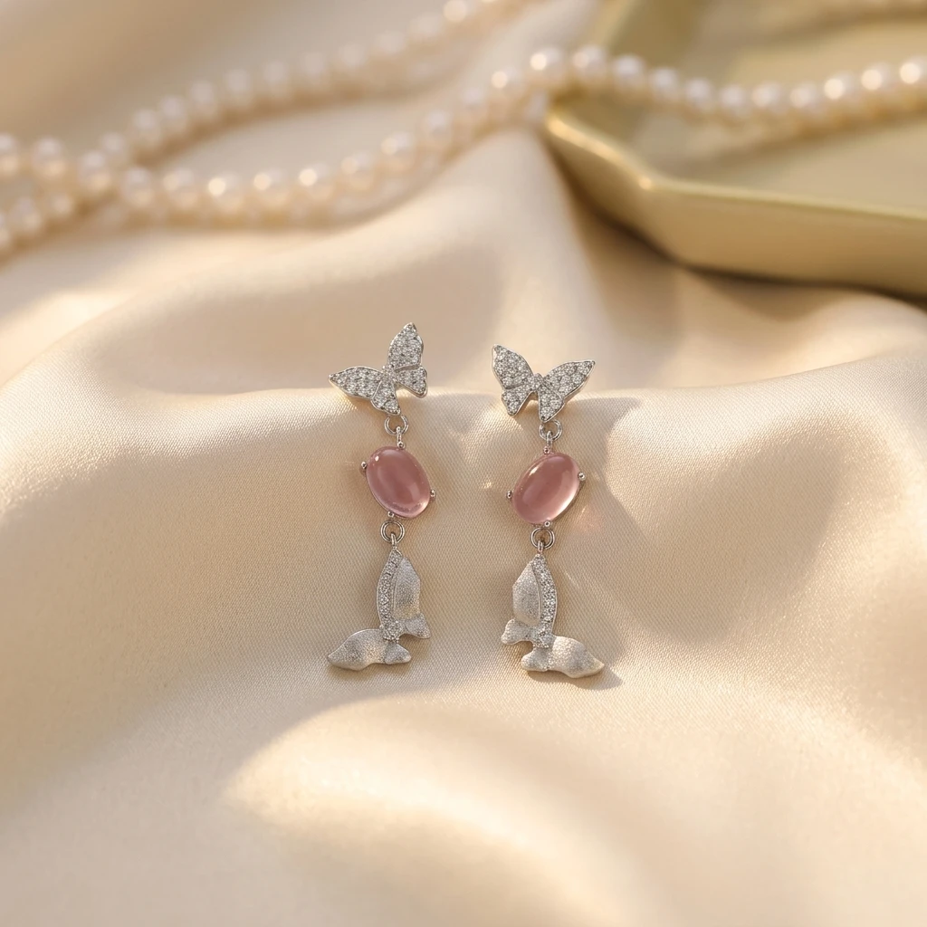 Certified 925 Silver Natural Amethyst Dangle Drop Earring Pave Zircon Butterfly Motif Oval Purple Gemstone Ear Stud High Jewelry
