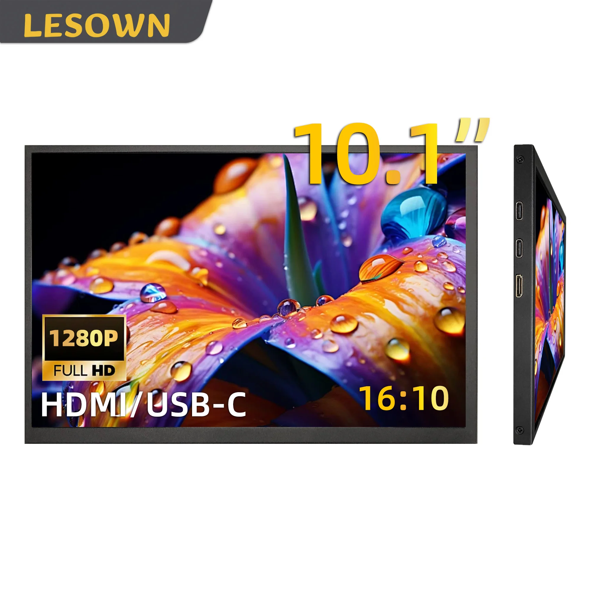 

LESOWN Compact 10.1inch Portable Mini Display 1280x800 IPS LCD Auxiliary Monitor USB‑C Screen Side Display for Laptop PC TV CCTV