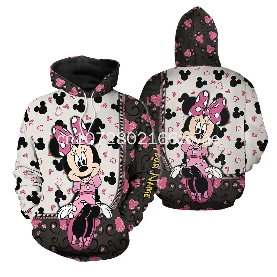 Zomer Nieuwe Disney Minnie Mouse 3d Geprint Y 2K Hoodie Gepersonaliseerde Heren En Dames Vrijetijdsspullover Hoodie