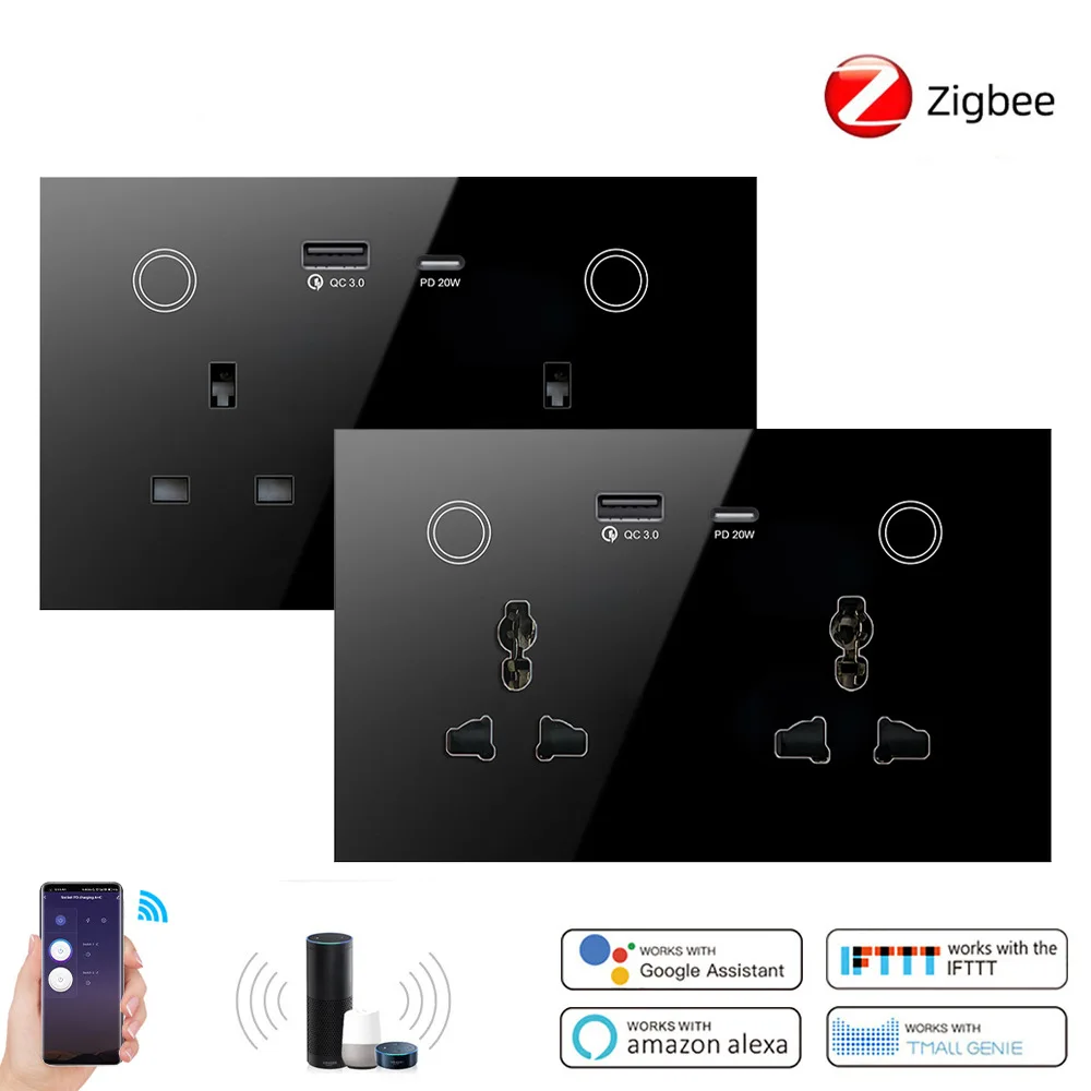 Enchufe inteligente moderno estándar del Reino Unido Wifi Graffiti toma de pared eléctrica 147 tipo Zigbee voz Alexa interruptor de doble polo