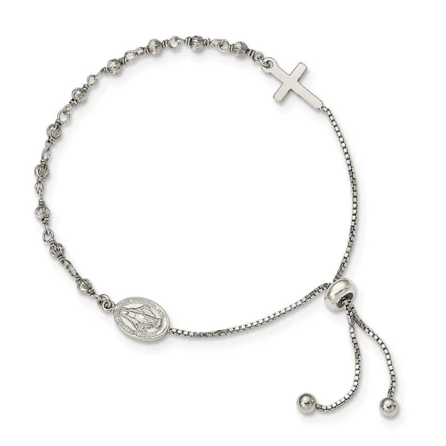

Sterling Silver Miraculous Medal Adjustable Bracelet