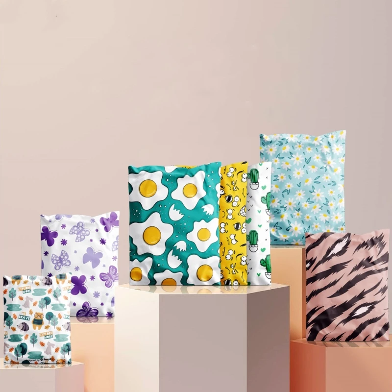 New Flower Pattern Clothing Courier Bags 50Pcs/lots Plastic Self Seal Mailing Bags Fashion Cartoon Waterproof Envelope Mail Bags