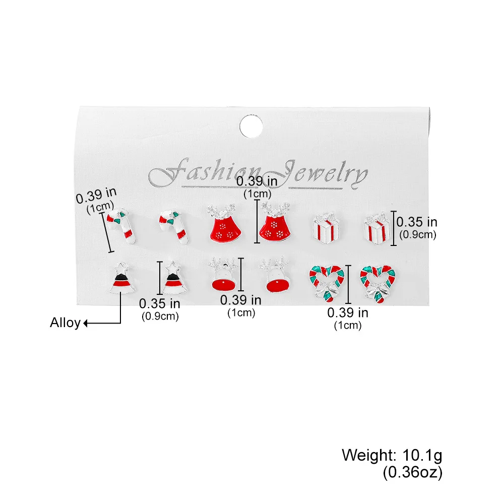 FTCY 6pcs Women\'s Christmas Stud Earring Set Elk Christmas Tree Snowman Moon Decoration Hoop Earrings Pierced Ear Jewelry Gift