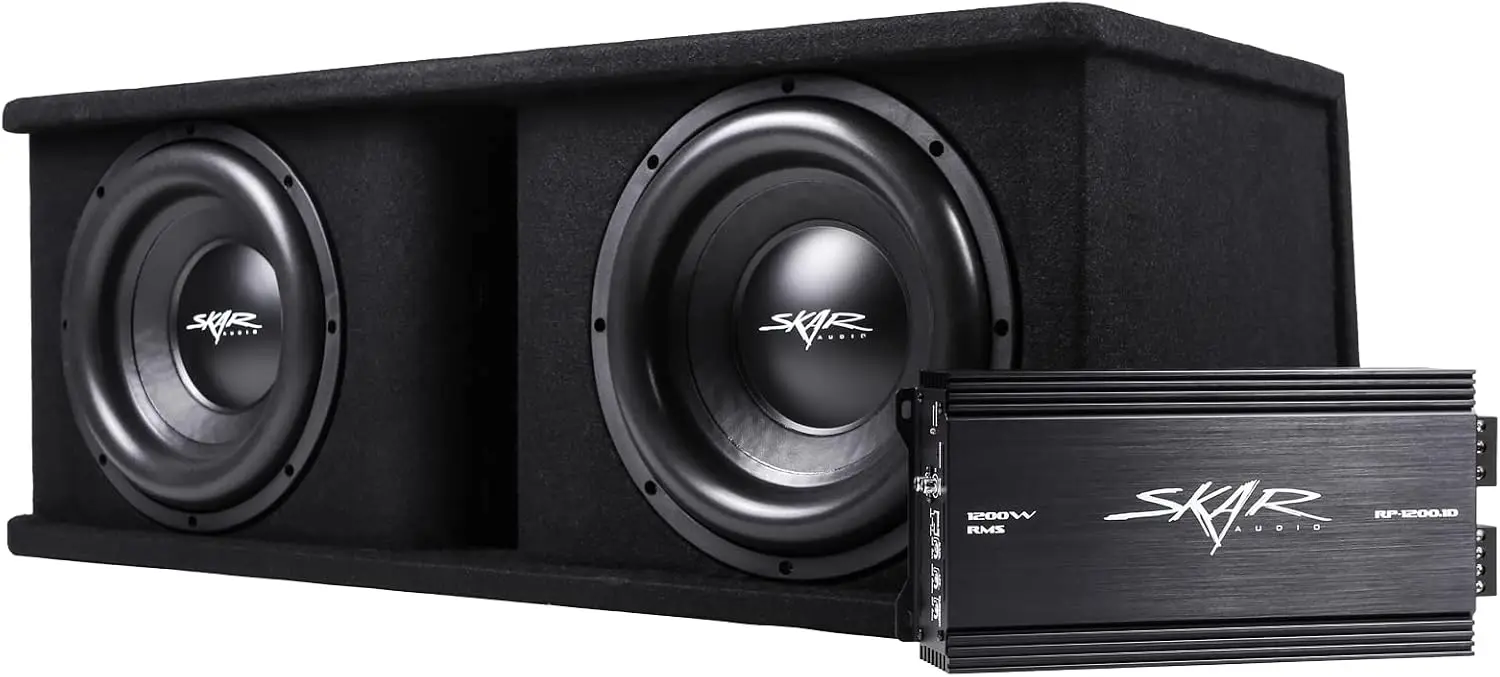 High-Output Dual 12-Inch Subwoofer Bass Package, Complete 2,400-Watt System with Loaded Enclosure and Included Amplifier