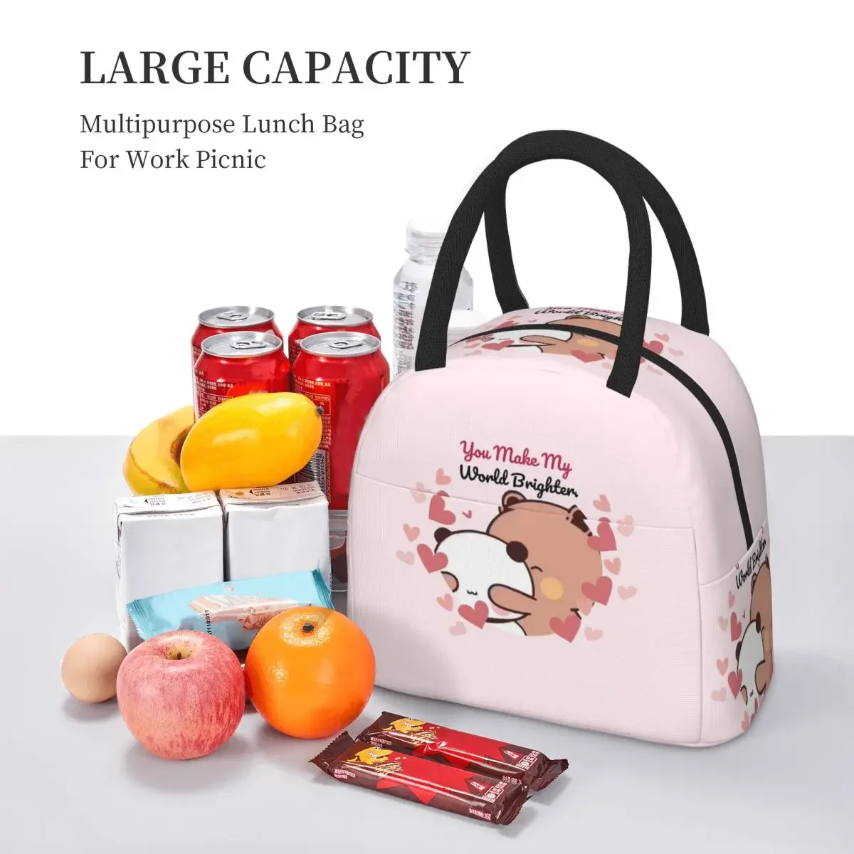 Panda Bear And Brownie True Love Happy Birthday BUBU DUDU Insulated Lunch Bag for Women OfficeCoolerThermalLunch Boxes Container