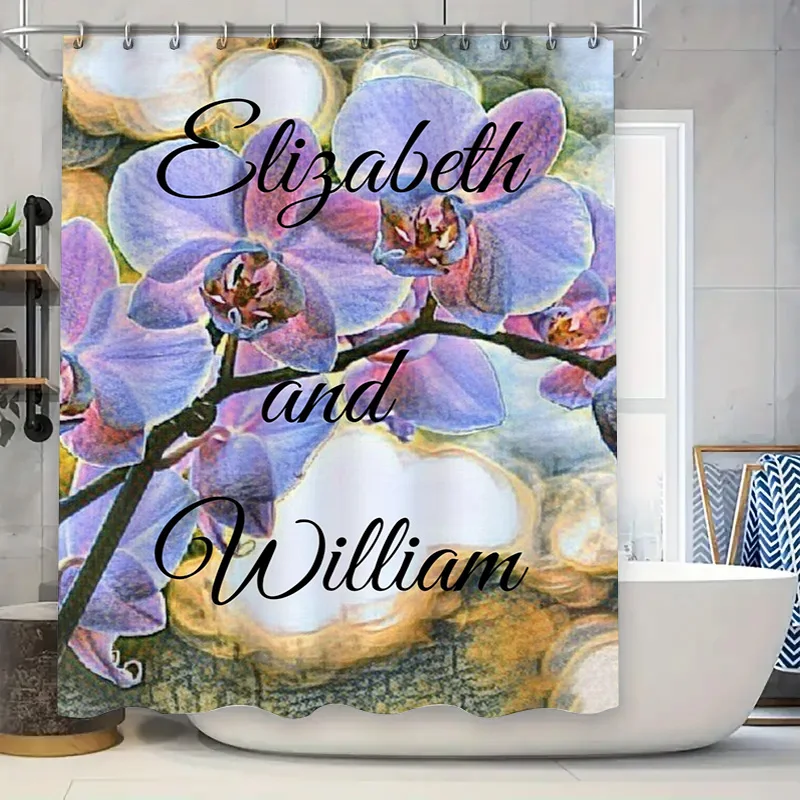 

Красочная занавеска для душа с орхидеей, персонализированная для пар, декор с именем, аксессуары для ванной комнаты, доступный настраиваемый размер