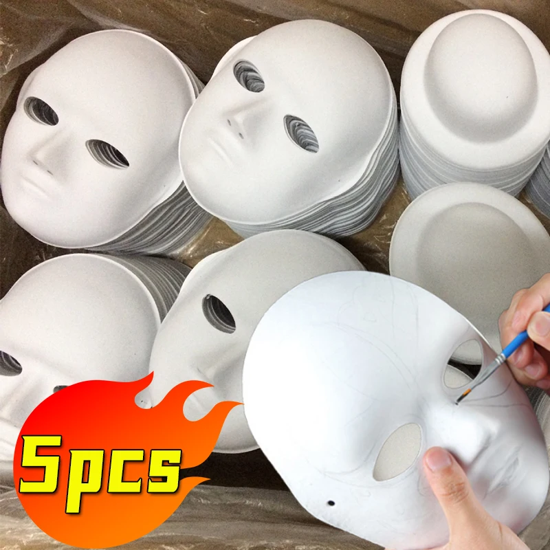 5/3/1pcs DIY Full Face Masks Paper Blank White Halloween Cosplay Cat Paintable Couple Half Animal Mache Party Mardiup Craft