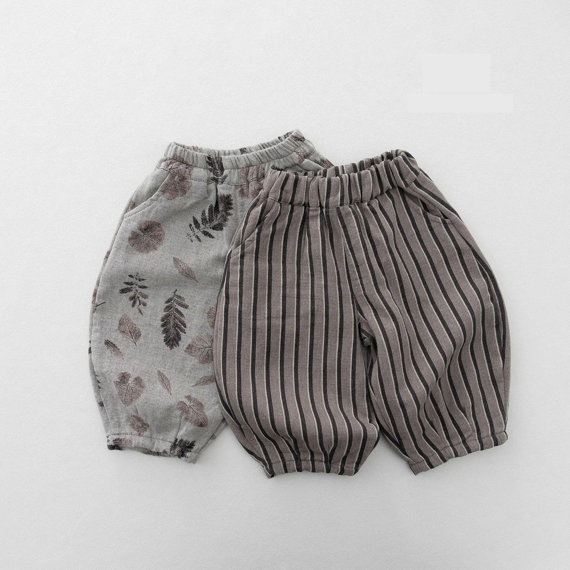 2026 Autumn New Children Casual Pants Boys Girls Vintage Print Harem Pants Kids Loose Striped Trousers Toddler Clothes
