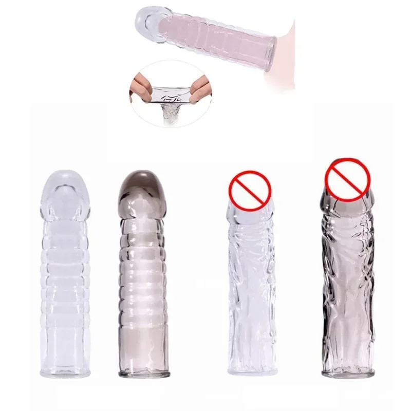 Delay Spray Clit Penis Extensions Condom Sleeve Male Enlargement Massager Cock Ring Cover Adult Sex Toys Penis Cock Ring