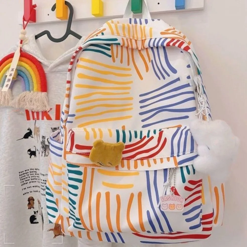 Stripe Laptop School Bag Large Capacity Oxford College Stripe Backpack Korean Style Waterproof Ins Shoulder Bag Teenagers