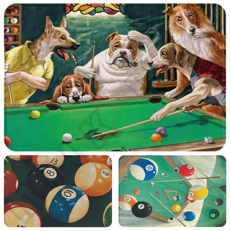 Funny Dog Ball Billiards Pool Eight-ball Doormat Rug Carpet Mat Footpad Polyester Non-slip Durable Entrance Kitchen Bedroom