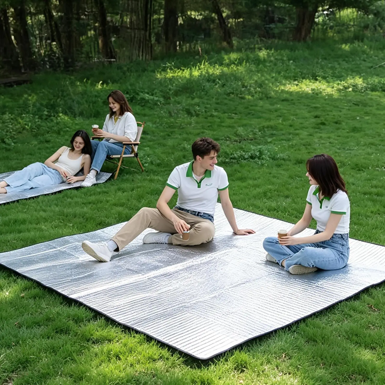 Camping Mat 200x200cm Foldable Double-Sided Aluminium Foil Mattress Outdoor Aluminum Foil Foam Pad Waterproof and Insulating
