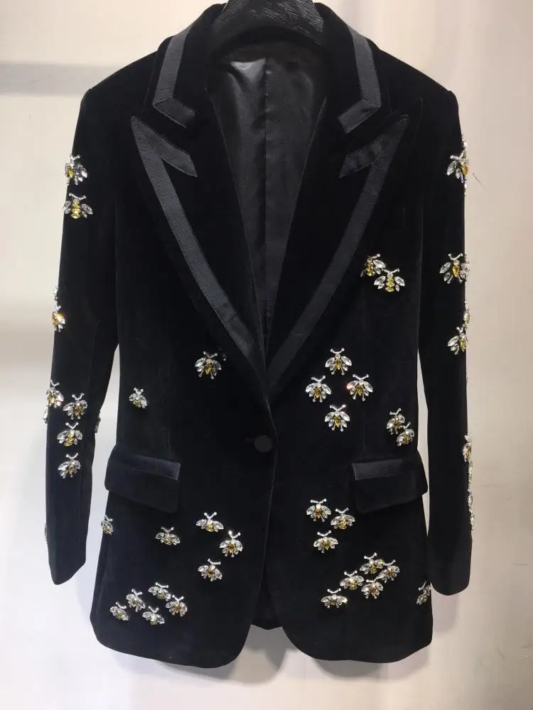 Costume orné de diamants en velours doré Jaet, manteau en laine de longueur moyenne pour femmes, coupe sur mesure brodée