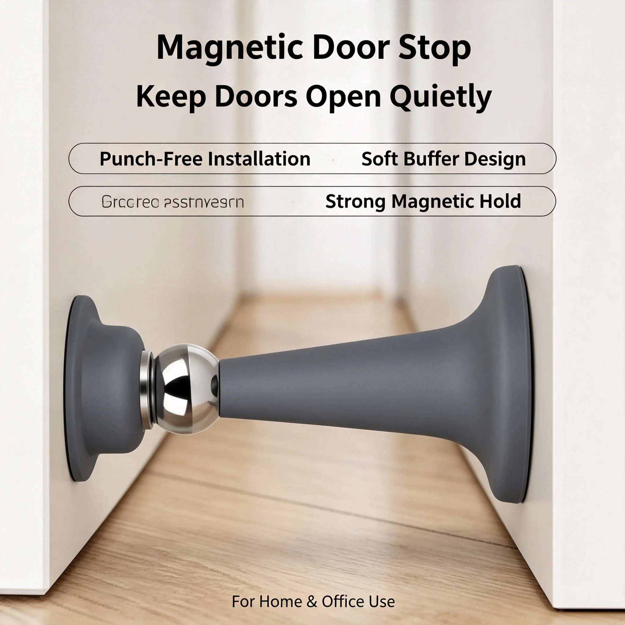 No-Punching Door Stopper, Strong Magnetic Silicone Door Catch for Behind Door, Bathroom Anti-Collision Door Stop, Silent Floor D